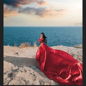 Custom satin red dress with long train